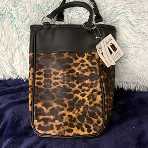 Leopard Print insulated Tote Bag holds two bottles of wine